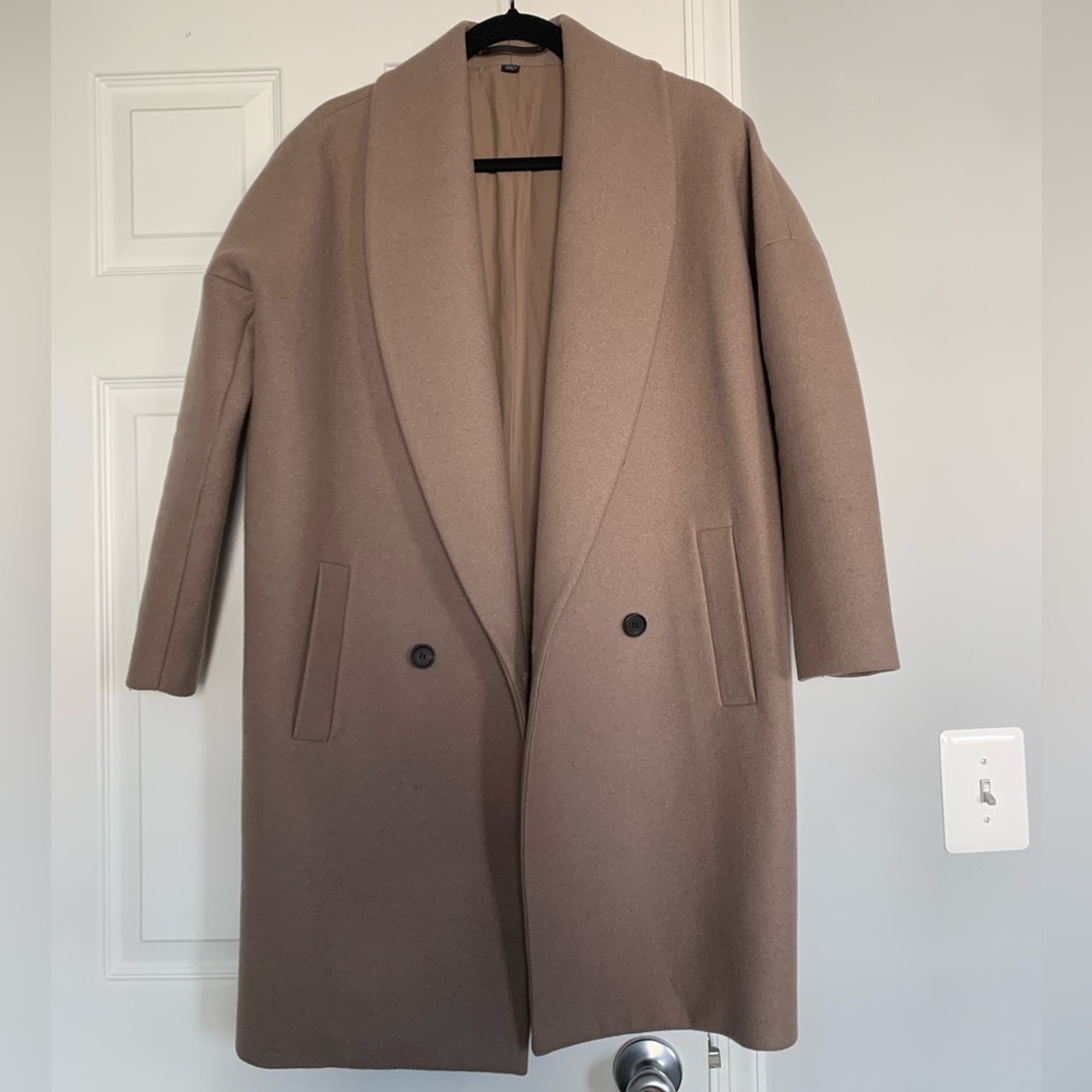 AllSaints Tan Boxy Oversized Italian Wool Blend Peacoat